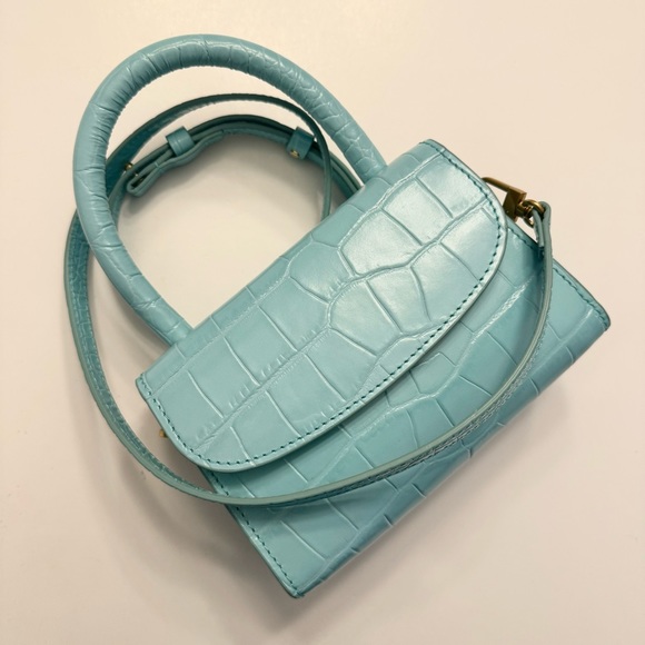 By Far Mini Croco Embossed Top Handle Bag Purse Light Blue Crossbody Leather - Picture 11 of 11